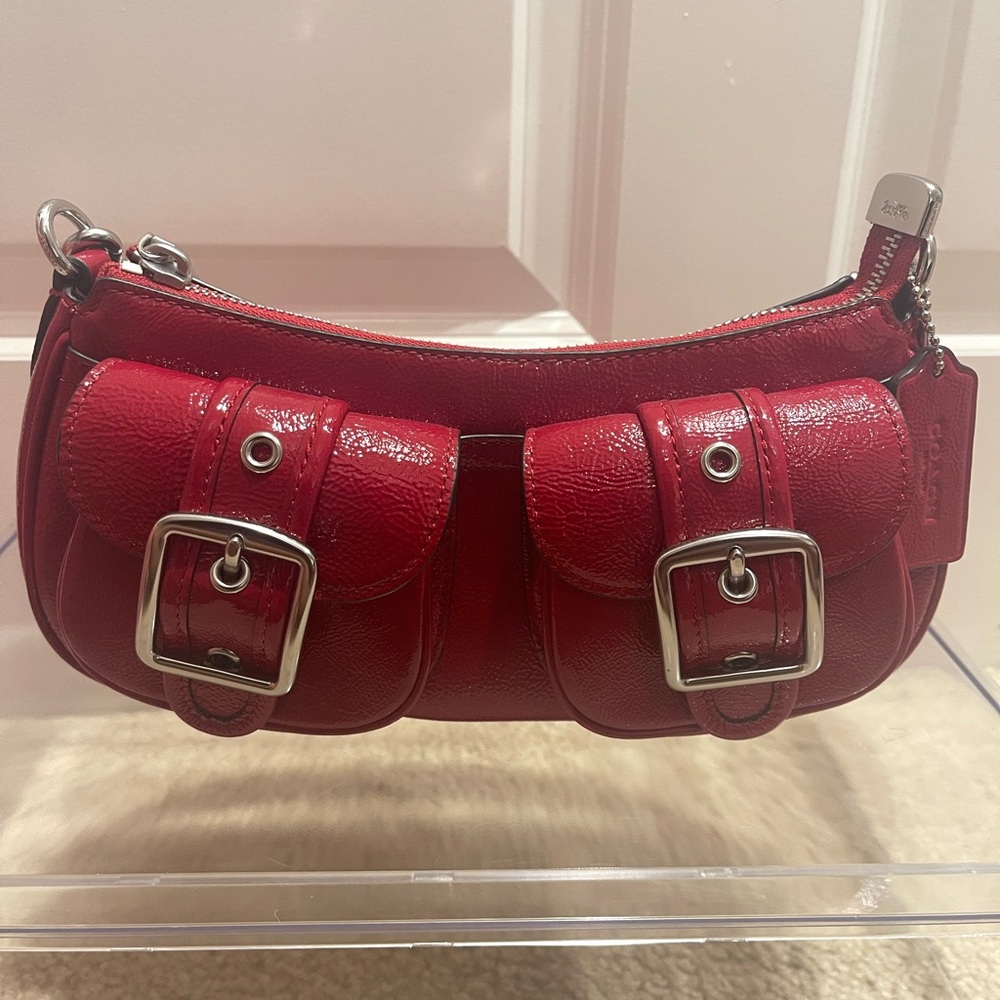 Coach Ashton Red Shoulder Bag with Silver Accents
